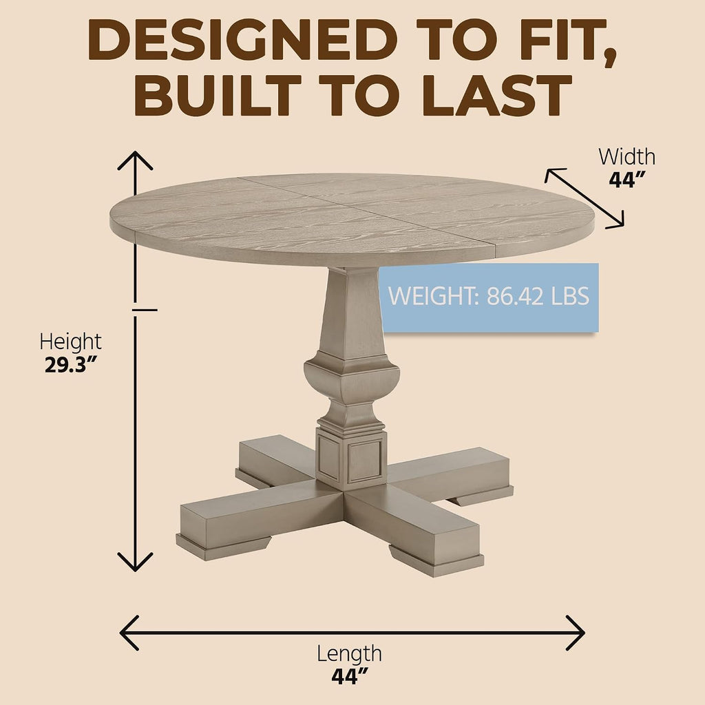 ROME + OAK Rumson Modern Dining Table, 44-Inch Round Tabletop with Sturdy Pedestal Base, Rustic Beige - Natural Wood Furniture Piece for Homes