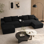 GNIXUU 140.6" Black Cloud Sectional Couches for Living Room | 2 Cup Holders, Oversized Comfort, U-Shaped Modular Sofa Set, Storage Console, 2 Side Pockets, Corduroy Fabric, No Assembly