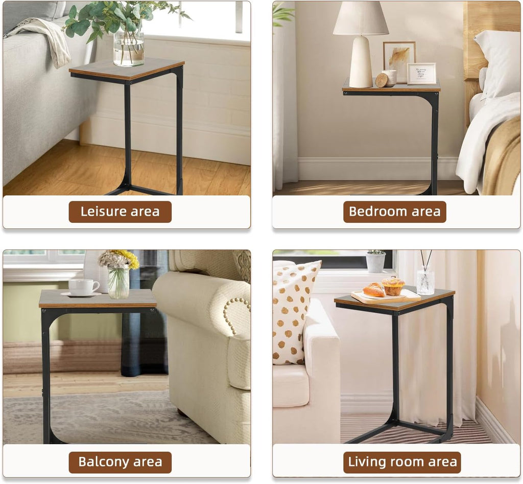 C Shaped End Tables Set of 2,Sofa Table with Metal Frame,Couch Tables with Adjustable Feet,Modern C-Design Small Side Table for Small Space, Side Tables for Living Room, Bedroom
