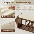 Solid Wood Shoe Bench with Leather Cushion, Shoe Storage Organizer with Side Holder, Shoe Rack Bench for Entryway, Hallway, Living Room, Mudroom, Holds Up to 550lb (Walnut, 39.4"W*12.6"D*18.9"H)