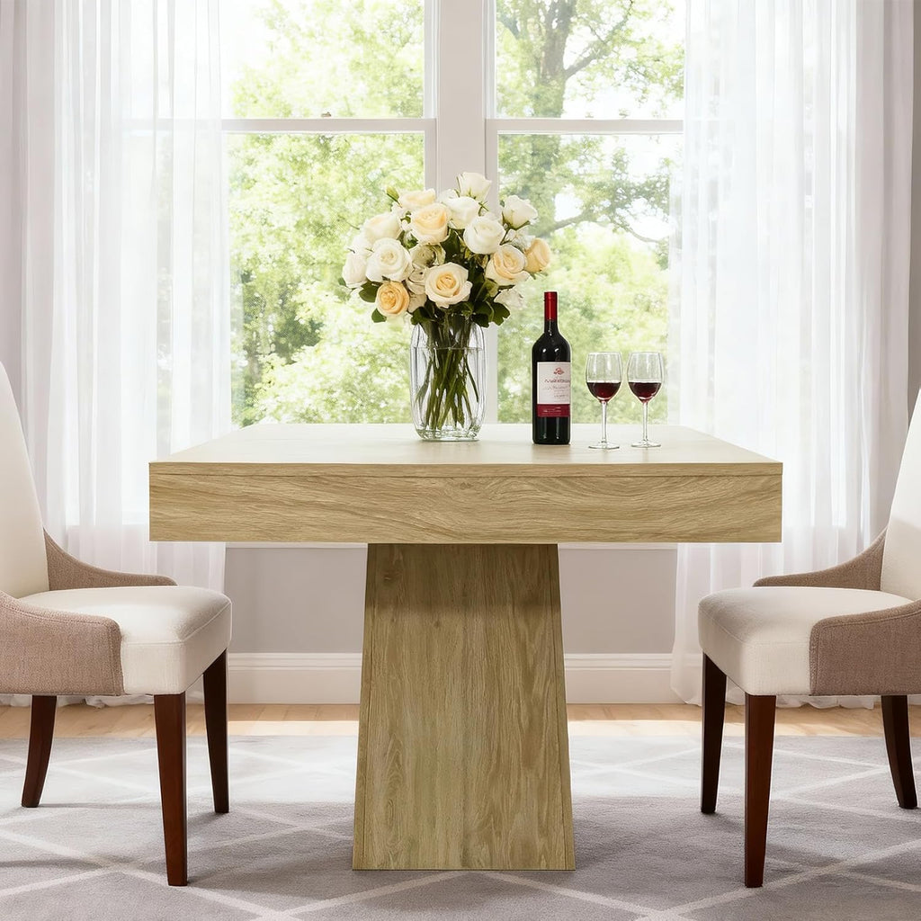 Space-Saving Square Dining Table for 4 – Modern Farmhouse Style with Wooden Pedestal Base – 31.5" Compact Table Ideal for Dining Room, Living Room, Apartment – Natural Wood Color YS042 Matte Surface