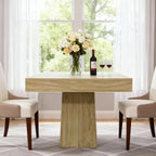 Space-Saving Square Dining Table for 4 – Modern Farmhouse Style with Wooden Pedestal Base – 31.5" Compact Table Ideal for Dining Room, Living Room, Apartment – Natural Wood Color YS042 Matte Surface