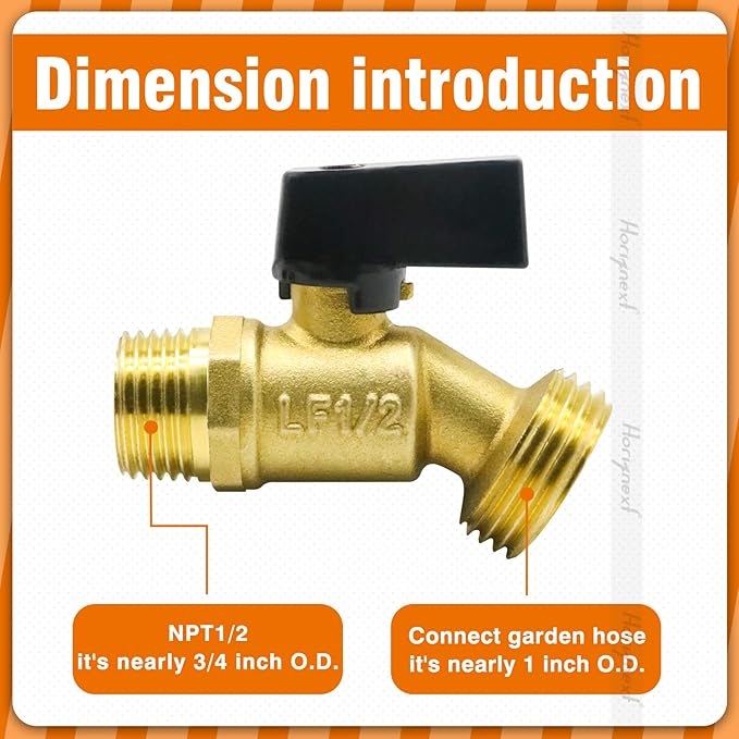 garden hose bibb, npt 1/2 thread inlet 1 inch O.D. thread outlet outdoor spigot, brass shut off valve for water pipe draining rain barrel bucket ibc tank. (2 pcs)