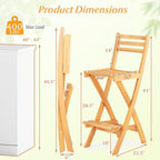COSTWAY Outdoor Folding Bar Stool, Acacia Wood High Top Chairs with Slatted Backrest, Safety Lock, Space-Saving Patio Barstools for Backyard, Poolside, Garden, Balcony