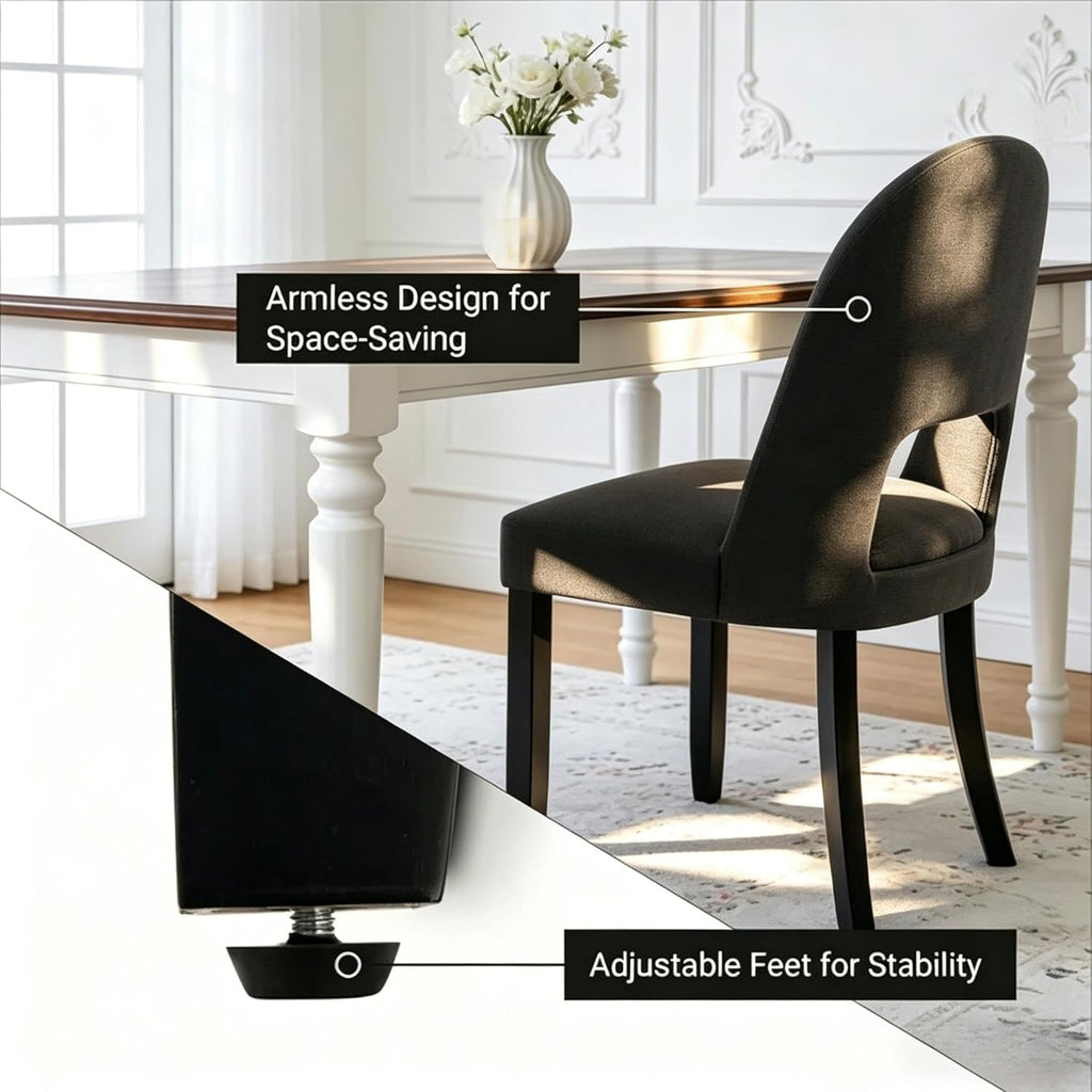 Wooden Dining Chairs Set of 4, Upholstered Kitchen Chairs with Linen Fabric Back & Solid Wood Legs, Modern Farmhouse Dining Room Chairs, Black