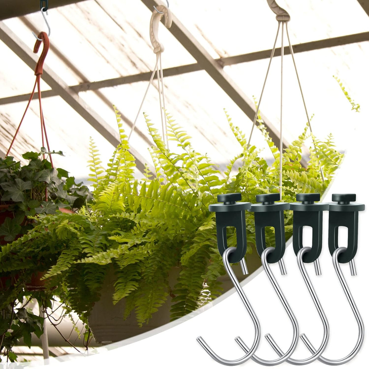 Ripeng 50 Pieces Greenhouse Hooks Hanger Twist Clips Greenhouse Fixing Clips with Stainless Steel S Hooks for Outdoor Garden Hanging Plants Plastic Insulation Netting Shading