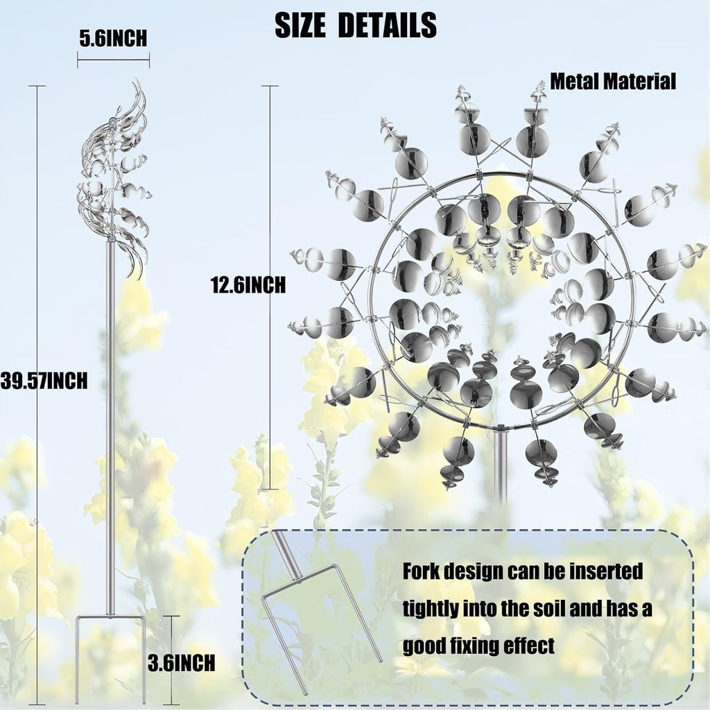 Magical Metal Windmill, Garden Spinners Outdoor, Wind Spinners Outdoor, 360° Metal Windmill for Yard Garden, Wind Powered Sculptures and Spinners for Decor (1Pcs Silver Windmill)
