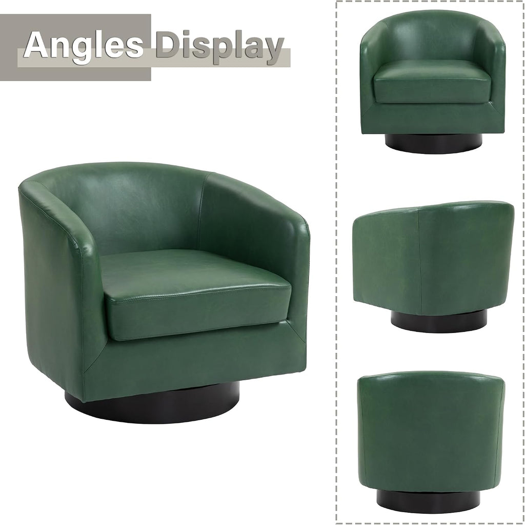 Lumibee Faux Leather Swivel Barrel Chairs Set of 2, Upholstered Comfy Round Swivel Accent Chair, 360° Rotation Single Sofa Club Armchair for Living Room, Reading Room, Bedroom, Green