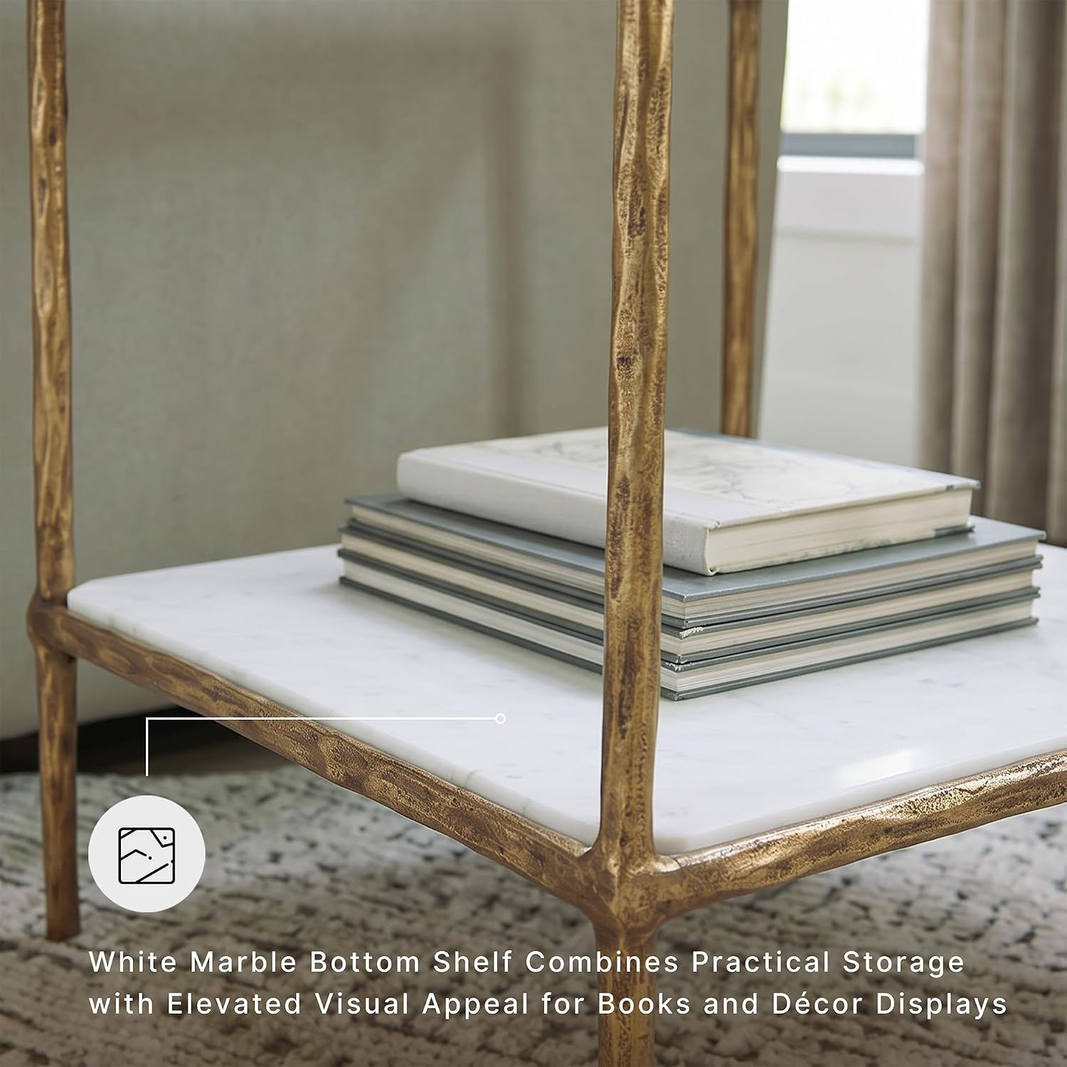 Signature Design by Ashley Ryandale Square End Table, Brass Glass & Marble
