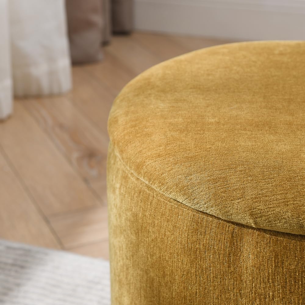 2-Piece Set Round Chenille Storage Ottoman, Equipped with a Drum Shaped Small Stool (style3)