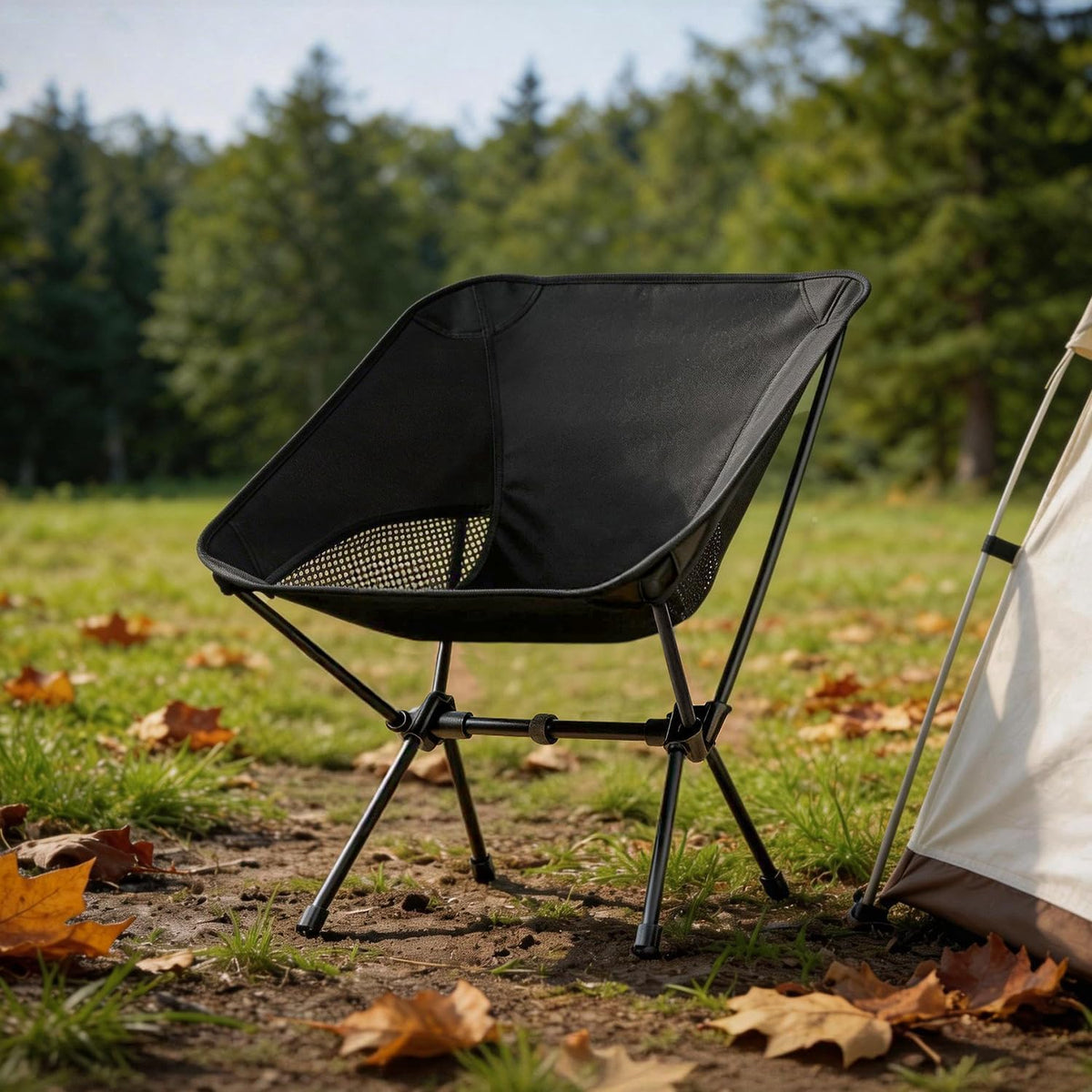 Lightweight Portable Camping Chair - Folding Backpacking Hiking Chair with Carry Bag for Outdoor Travel, Beach, Picnic, Festival (Black)