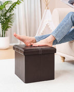 B FSOBEIIALEO Folding Storage Ottoman, 16.5" Faux Leather Ottomans, Brown | Small Ottoman Foot Rest with Padded Seat, Rectangle Coffee Table Chest Bench, for Dorm Living Room