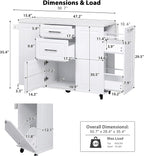 50.7" Kitchen Island with Drop Leaf Storage for Trash Can White