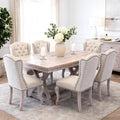 chairus Tufted Parsons Dining Chairs Set of 6, French Country Upholstered Dining Room Chairs with Nailhead Trim & Curved Wood Legs, Farmhouse High Back Armless Side Kitchen Chairs, Beige Linen