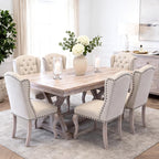 chairus Tufted Parsons Dining Chairs Set of 6, French Country Upholstered Dining Room Chairs with Nailhead Trim & Curved Wood Legs, Farmhouse High Back Armless Side Kitchen Chairs, Beige Linen