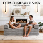 79'' Convertible Sofa Bed, Couch-in-a-Box, Corduroy Floor Futon Loveseat Sleeper, 26'' Deep Seat, Removable Machine-Wash Covers, No Assembly, 2 Pillows, Light Grey