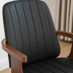 WUPOTO Swivel Dining Chairs, Set of 4 Kitchen Swivel Chairs with Walnut Craftsmanship, Upholstered Faux Leather, Wooden Arms and Legs, Walnut Dining Chairs for Kitchen/Living Room - Black