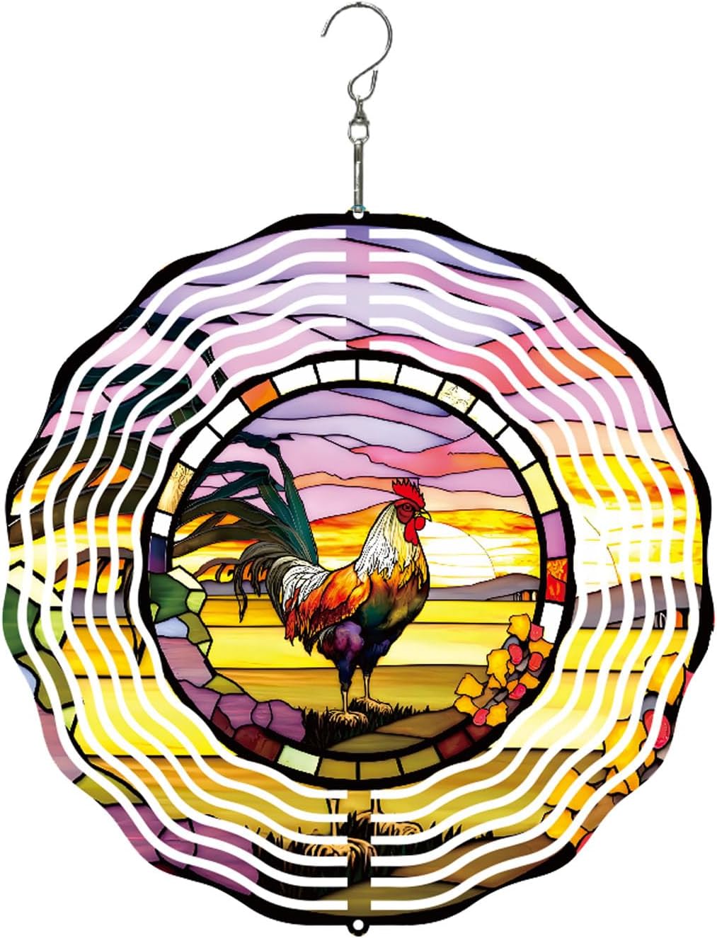 Metal Wind Spinner Outdoor Rooster Decorations Hanging, Festive Gifts for Women Mom Grandma, 25cm/ 9.84in 3D Wind Spinner for Garden Decor for Patio,Yard,Outdoor