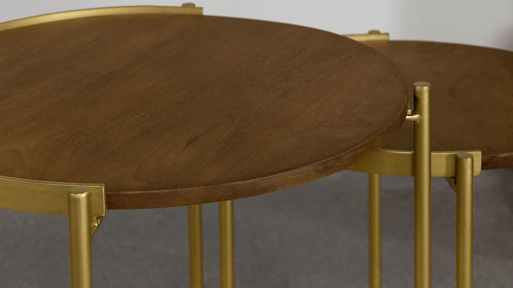 Coaster Home Furnishings - Malka - 2-Piece Round Wood Nesting Table Set with Soft Gold Table Frame - Transitional - Living Room - Brown and Gold - 936168