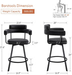 Swivel Counter Height Stools Set of 2, 26‘’ Kitchen Bar Stools with Arm Rest, Black Faux Leather Island Chairs with Metal Legs