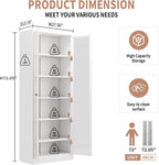 Metal Kitchen Pantry Cabinet, 72" Tall Storage with 5 Adjustable Shelves, White Freestanding Cabinet for Kitchen Pantry Bathroom, 14" Narrow Cabinet with Glass Door