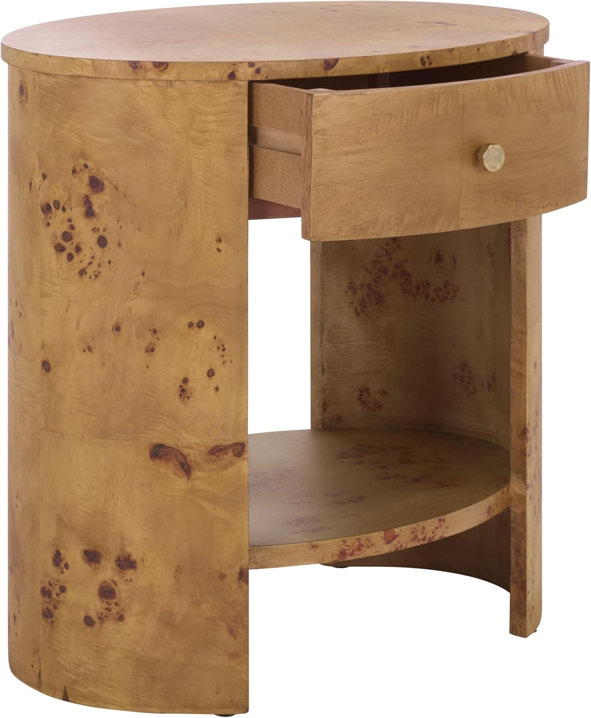 SAFAVIEH Home Collection - Philippe Natural Brown Oval Top Accent Table, 1 Drawer 1 Shelf Side Table, Burl Wood Look, Fully Assembled (ACC6612A)