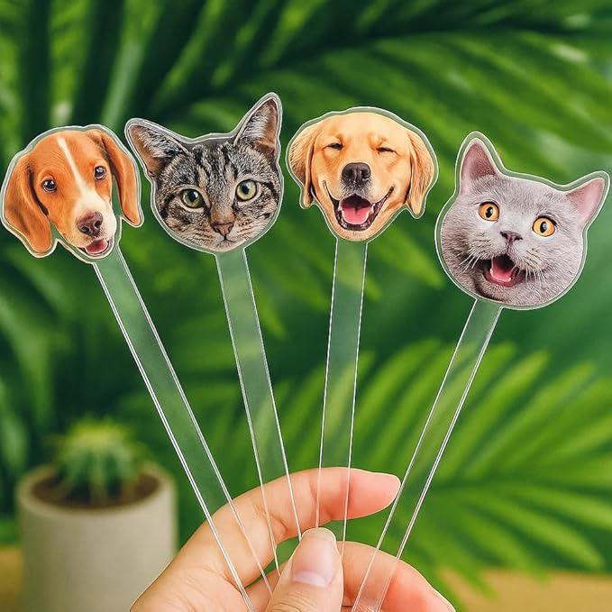 Custom 50 Pcs Double-Sided Wedding Pet Stir Sticks, Personalized Dog Cat Head Acrylic Cocktail Stirrers, Custom Your Photo Stir Sticks, Decor Birthday, Retirement, Bachelorette Parties