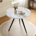 34.6" Round Dining Table for 4 People, Modern Kitchen Coffee Table White | Space-saving MDF Top, Tapered Legs & Thickened Edge, Sturdy & Seamless, Small Table Great for Dining Room, Office, Apartment