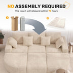 120" Oversized Round Sofa Bed, Modular Sectional Cloud Couches for Living Room, Convertible Corduroy Couch Sleeper Sofa Set, No Assembly Required, Khaki 1 PCS