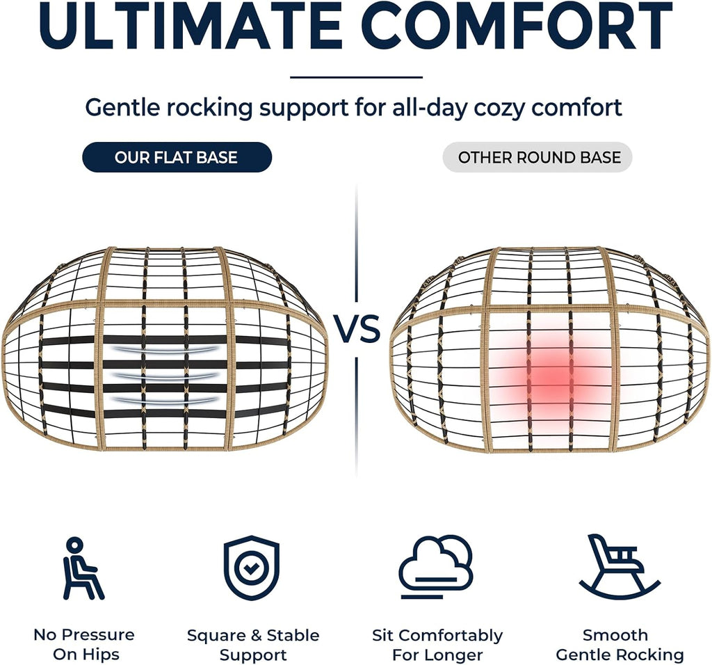 SWITTE Double Rocking Papasan Chair Outdoor, Indoor Oversized Wicker Egg Loveseat with Thick Cushion, Heavy Duty 2 Person Patio Lounge Rocker for Balcony, Porch, Indoor Bedroom, Dark Grey