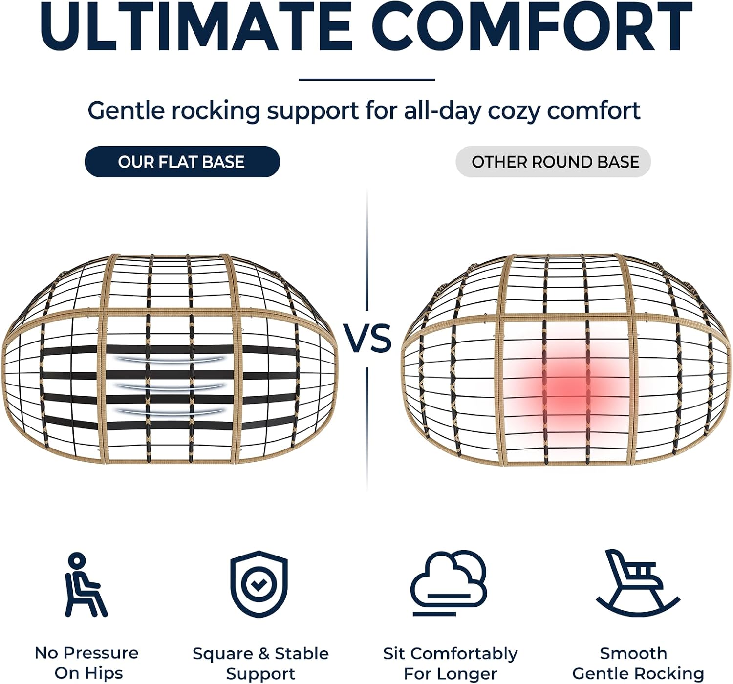 SWITTE Double Rocking Papasan Chair Outdoor, Indoor Oversized Wicker Egg Loveseat with Thick Cushion, Heavy Duty 2 Person Patio Lounge Rocker for Balcony, Porch, Indoor Bedroom, Dark Grey