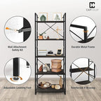 CAPHAUS 6 Tier Bookshelf, 24 Inch Width Free Standing Shelf, Bookcase Shelf Storage Organizer, Industrial Book Shelves for Home Office, Living Room, Kitchen, Black Shelves & Metal Frame