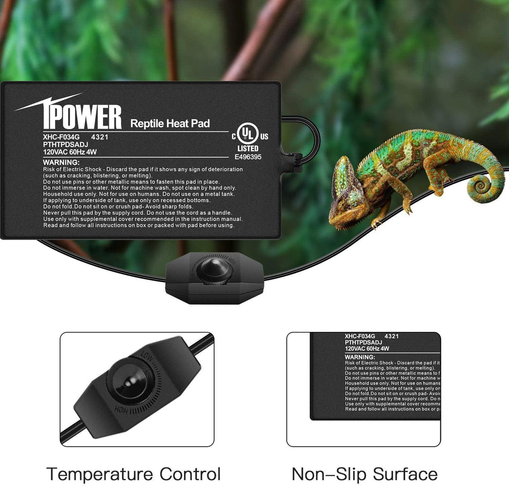 iPower 4 by 7 Inch Reptile Heating Pad with Temperature Adjustable Controller Knob, Under Tank Warmer Terrarium Heat Mat for Reptiles and Amphibians