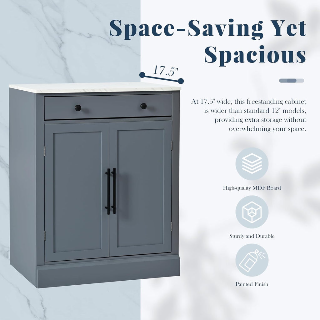 Kitchen Pantry with Drawer, Kitchen Storage Cabinet with 2 Doors 2 Adjustable Shelves for Kitchen, Living Room and Dining Room (Gray,2)