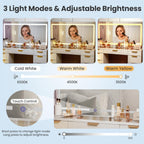 Pamapic Glass Top Vanity Desk with Mirror and Lights, 11 Drawers Makeup Vanity with Charging Station, Golden Handles Dressing Table, 3 Lighting Modes Makeup Table, White