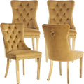 Velvet Dining Chairs Set of 4, Tufted Upholstered High Wingback Chairs with Nailhead Trim & Pull Ring, Golden Stainless Steel Legs for Dining Room, Sillas de Comedor, Gold
