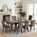 9-Piece Extendable Dining Table Set for 8, 63-78 Inch Rustic Brown Kitchen Tables Set with 8 Grey Tufted Chairs Farmhouse Wood Expandable Dining Room Table Set 8 for Kitchen Dining