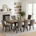 9-Piece Extendable Dining Table Set for 8, 63-78 Inch Rustic Brown Kitchen Tables Set with 8 Grey Tufted Chairs Farmhouse Wood Expandable Dining Room Table Set 8 for Kitchen Dining