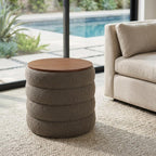 Gray Round Boucle Fabric Storage Ottoman, Indoor-Outdoor Seating, 17.3-Inch Diameter, Soft Boucle, Durable Structure