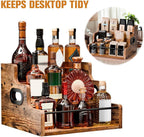Liquor Bottle Display Shelf, Coffee Syrup Rack Organizer, 3 Step Countertop Liquor Wine Rack, mini bar,Liquor Cabinet, Home Retro Bar Shelf Stand for Liquor Whiskey,
