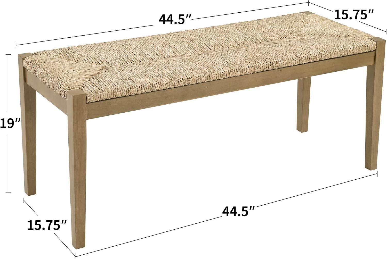DUHOME Solid Wood Seagrass Bench with Natural Woven Seat, Boho Bench Entryway, Wood Rattan Dining Bench for Living Room,Dining Room Porch Lawn Garden Yard or Entryway,Natural