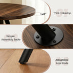 34.6" Round Dining Table Set for 4, Modern Kitchen Coffee Table Set with 4 Faux Leather Chairs, MDF Small Space Saving Dining Room Table and Chairs Set (Walnut Table+4 Beige U-Shaped Chairs)