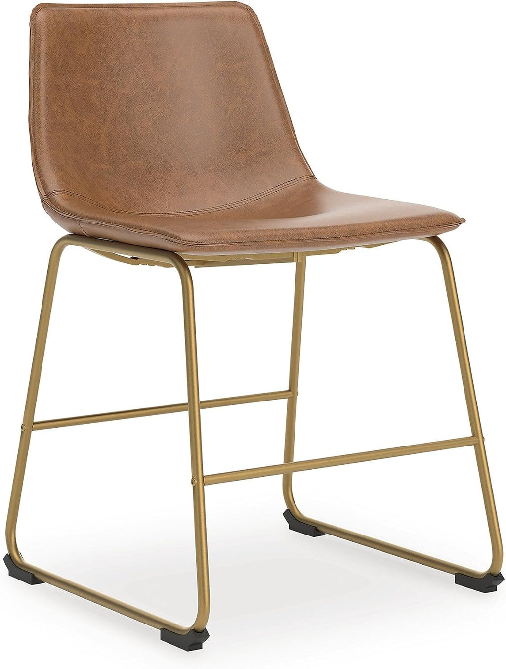 Signature Design by Ashley Crandox Dining Chairs Set of 2, Mid Century Modern Bucket Seat, Faux Leather Upholstery with Gold Legs, Casual Seating for Kitchen and Dining Rooms, Light Brown