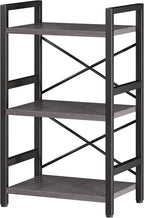 Homeiju Bookshelf, 3 Tier Industrial Bookcase, Metal Small Bookcase, Rustic Etagere Book Shelf Storage Organizer for Living Room, Bedroom, and Home Office(Grey) Patent Pending D29873033