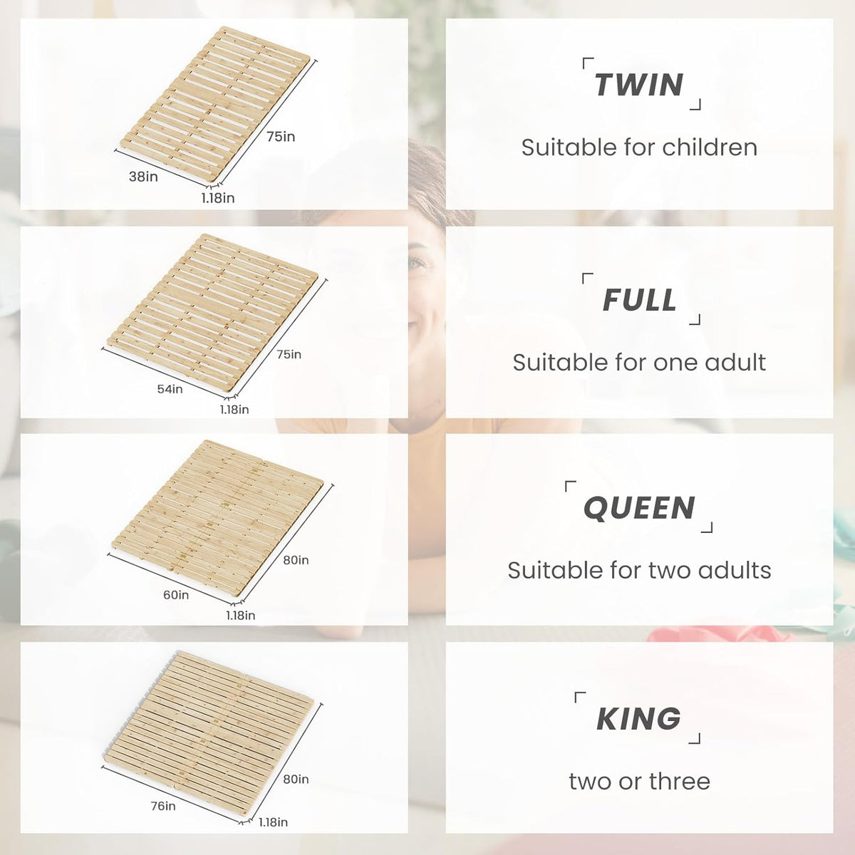 Floor Bed Frame, Foldable Japanese Tatami Bed Frame for Futon Mattress | Solid Wood Slats , Breathable, Moisture-Proof, Bed Plate for Floor Sleeping Bedding, Standard Full: 75" x 54"