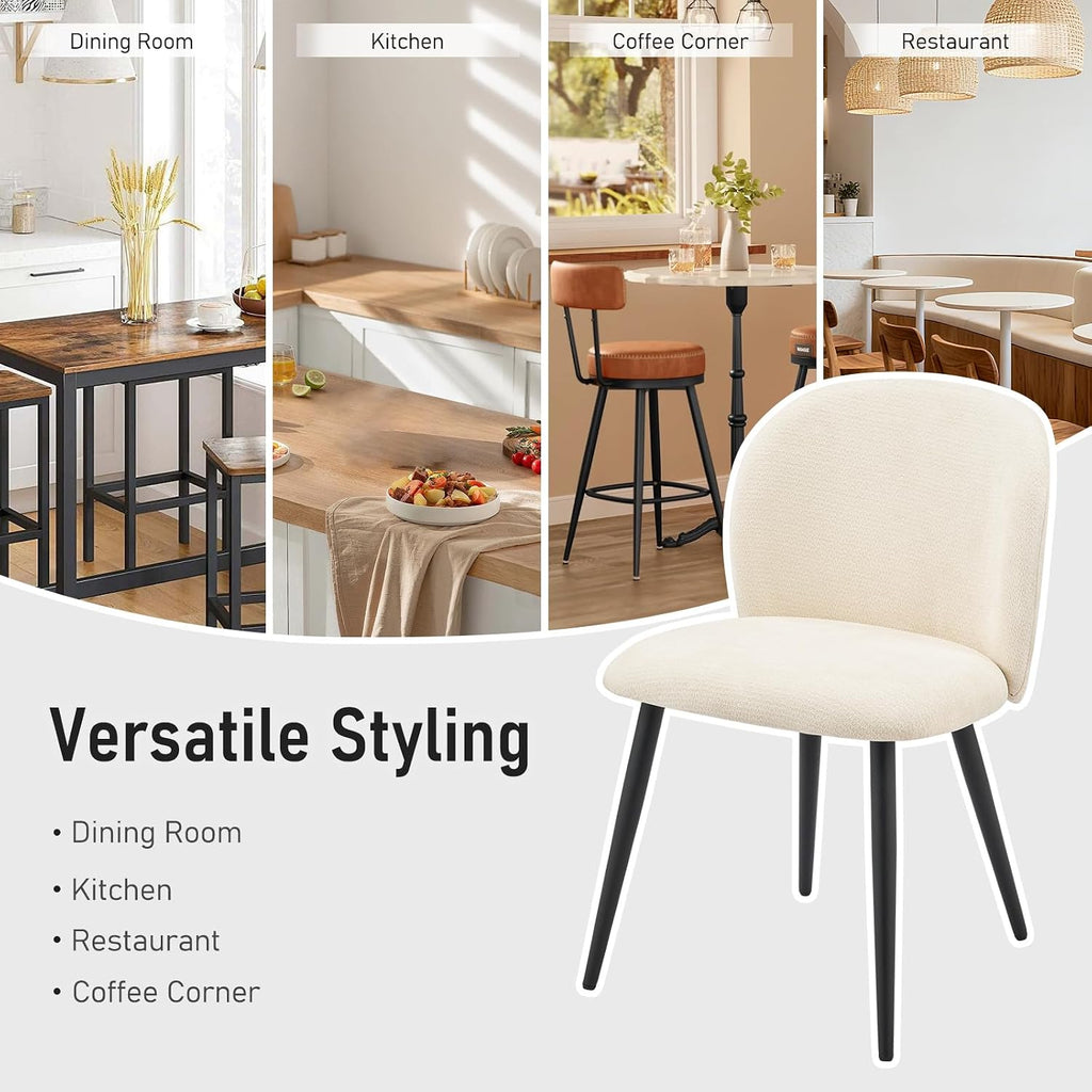 Upholstered Dining Chairs Set of 4, Modern Kitchen Side Chair with Padded Seat Comfortable Chenille Fabric Study Black Matel Legs,Desk Chair with Back for Dining Rooms, Beige