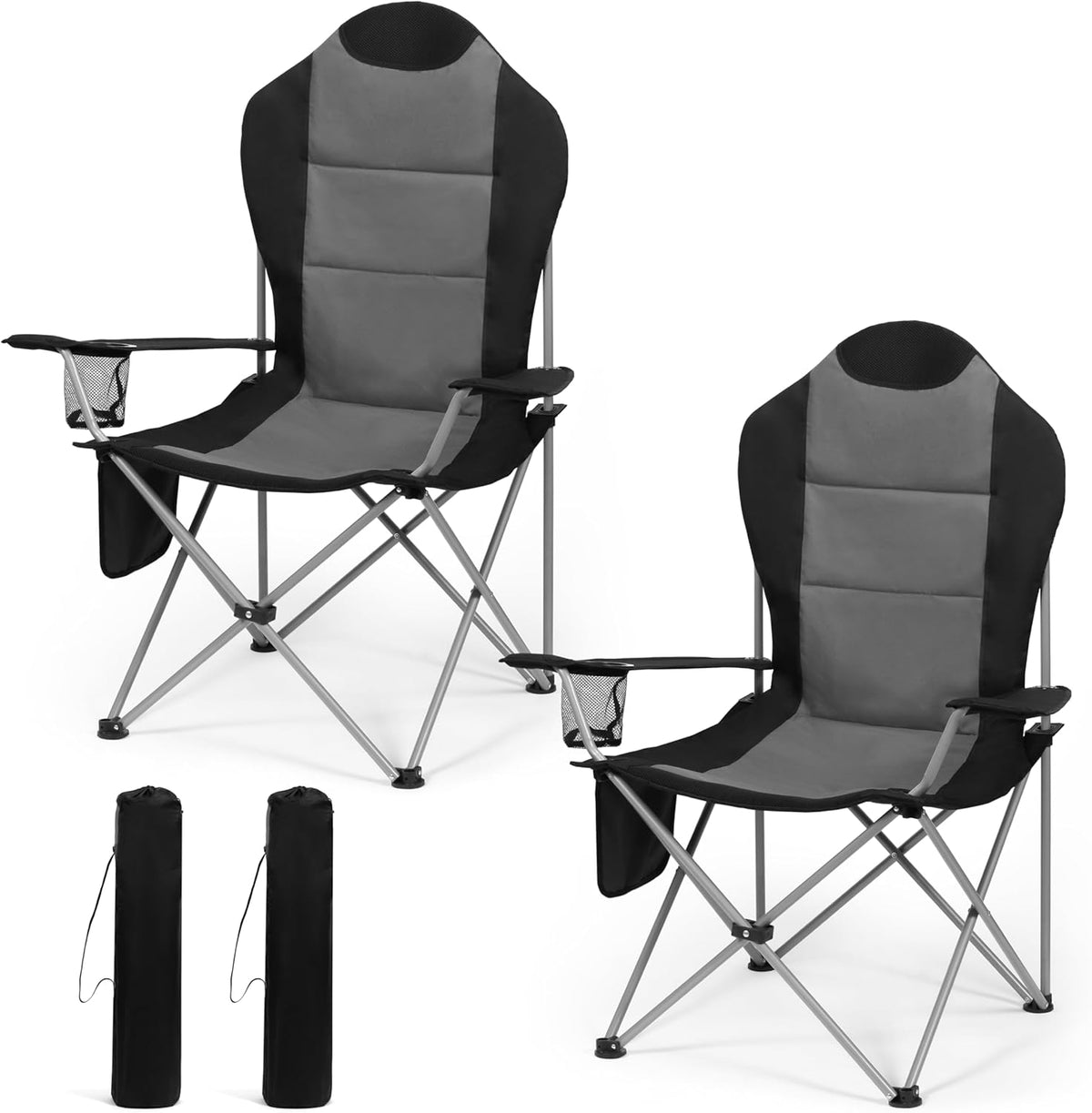 OUTSIDER Folding Camping Chair for Adults Heavy Duty – Supports 400 lbs, Portable Chair with Cup Holder, Side Pocket & Large Rear Mesh Storage Bag, Lightweight Lawn Chair for Camping (Style-4, 2)
