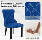 adochr PU Leather Dining Chairs Set of 2, Tufted Upholstered Dining Room Chair with Pull Ring & Solid Wood Legs, Blue