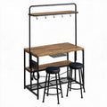 Kitchen Microwave Stand Coffee Bar Table with Storage, Natural | Small Kitchen Island with Power Outlet, 2 Bar Stools ＆ 5 Hooks, adjustable Industrial Bakers Rack for Apartment Dining Room