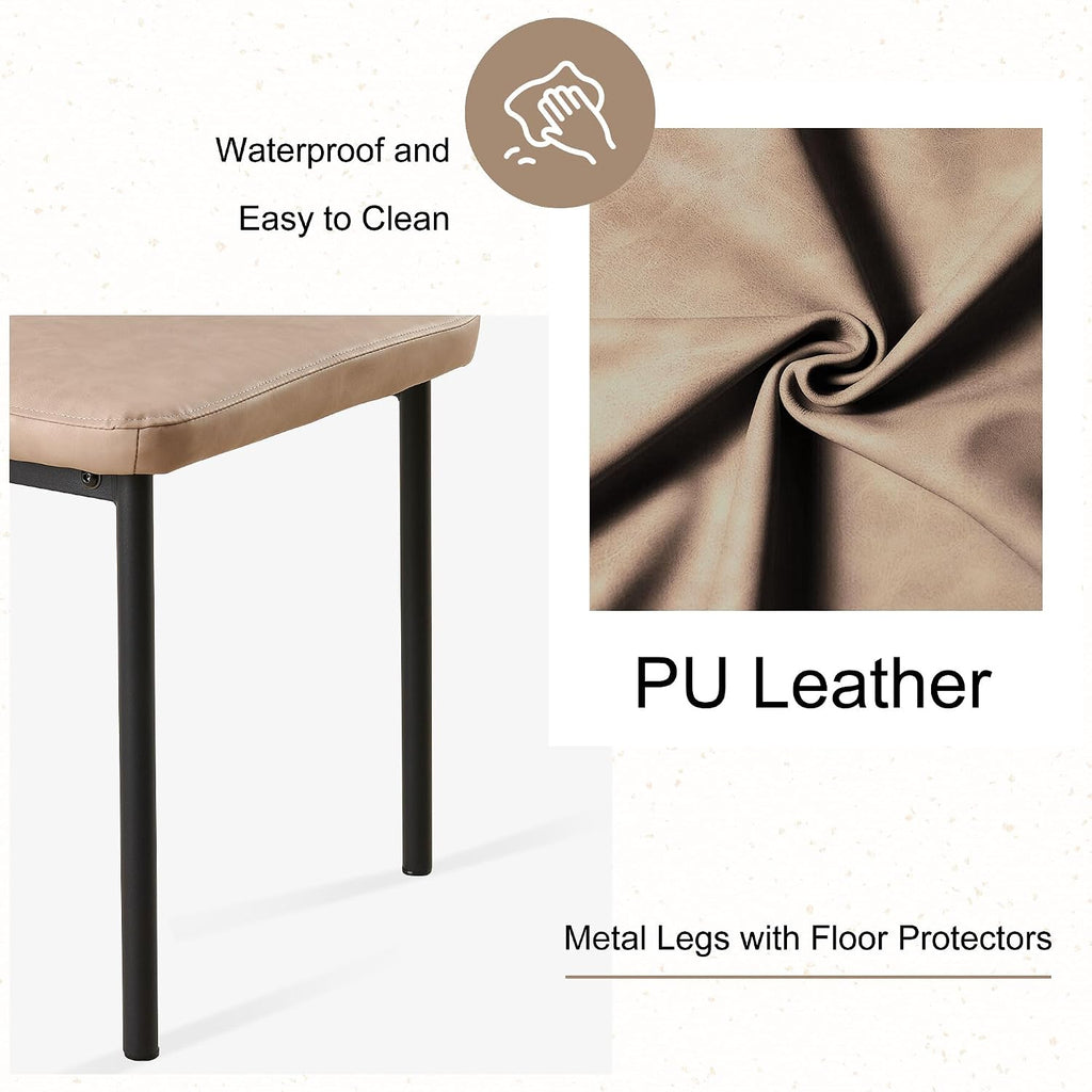 Dining Chairs Set of 6, Beige PU Leather Dining Chairs, Comfortable Upholstered Armless Kitchen Chairs with Black Metal Legs for Living Room, Dining Room, Kitchen
